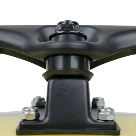 Close-up of skateboard truck showing Ultra Smooth Dope Colors Skateboard Longboard Truck Replacement Bushings 4 Pack for 2 Trucks USA Made