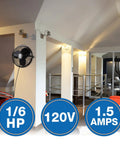 Beefy 18 Inch High Velocity Multi Mount Industrial Fan installed on wall in gym, showcasing power and design.