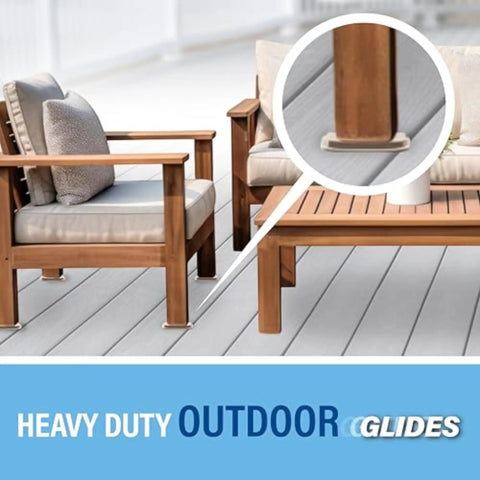 Outdoor wooden patio furniture with Adhesive Self Stick Furniture Sliders For Carpet And Outdoor Surfaces Move Chairs And Tables With No Sweat Easily Protect Floors Indoors And Outdoors Works On Wood And Patio Set Of 12 Beige installed underneath legs.