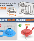 Universal Toilet Flusher Replacement Kit with Water Saving Height Adjustable Fill Valve and 2 Inch Flapper Quiet Anti Siphon Inside Tank Includes Toilet Handle Lever Red 1 Pack, 2 inch flapper size diagram
