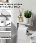 Rock Solid Brushed Nickel Toilet Paper Holder With Real Marble Shelf Wall Mount Tissue Dispenser for bathroom essentials.