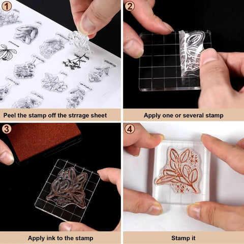 Using Six Clear Acrylic Stamp Blocks Set With Grid Lines For Easy Stamping Crafting And Scrapbooking Versatile Assorted Sizes