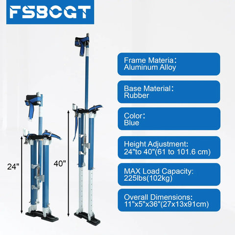 Adjustable 24 To 40 Inch Aluminum Drywall Stilts For Painting, Taping, Or Cleaning - Pro Grade Lightweight Stilts With Rubber Base, Supports Up To 225 Lbs, Blue