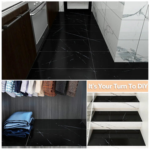 Dope Black Marble Peel And Stick Floor Tiles 12 Inch By 24 Inch Self Adhesive Vinyl Flooring Waterproof And Removable For Bathroom Kitchen Living Room Renters 24 Pack