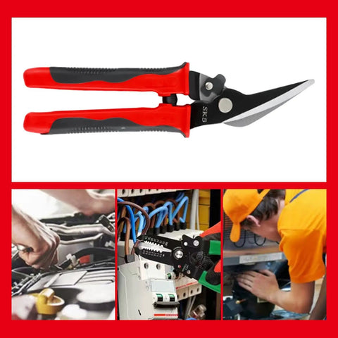 Non Slip Aviation Snips 9 Inch Manganese Steel Sheet Metal Cutter with red handles for tin roofing cladding, ergonomic design