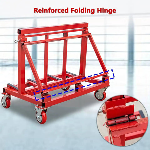 Heavy Duty Foldable Moving Dolly For Hauling Drywall And Marble Slabs 2200 Lb Capacity with reinforced folding hinge detail.