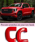 GMC Sierra 1500 Red Tow Hook Covers Set for 2019 2020 2021 2022 2023 2024 2025 shown with bold truck and covers detail