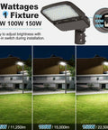 Power Saving 150W LED Parking Lot Light With Dusk To Dawn Sensor, 22500 Lumens, 5000K illuminating a parking lot