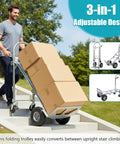 3 In 1 Folding Hand Truck Dolly Cart With Wheels Up To 550 Lbs Heavy Duty Aluminum Frame Includes Stair Climbing Four Wheel Incline And Flatbed Modes No Tools Needed on stairs