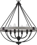 Whitewash Wood And Matte Black Metal Chandelier With Candelabra Design For Entryway Arched Dome Style Includes Canopy And Six Feet Of Chain
