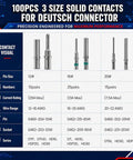 100 Piece Solid Pin Connector Kit For DTP DT DTM Series Connectors with Closed Barrel Contacts, size 12 16 20 pins chart