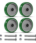 Beefy 8 Inch By 2 Inch Polyurethane Casters With Aluminum Wheel And Roller Bearing One Half Inch Bore Four Pack Heavy Duty