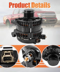 Heavy Duty 330 Amp High Output Alternator Fits Ford F150 Pickup With 5.0L And 3.3L Engines 2011 To 2020 close-up view showing details and connectors.