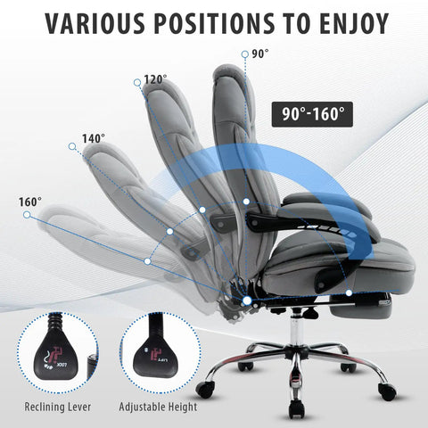 Ergonomic 400lbs Capacity Reclining Office Chair With Footrest And Back Support High Back Wide Seat Napping Recliner PU Leather