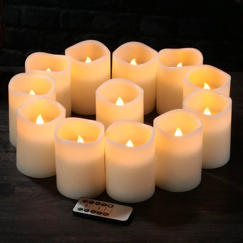 Flameless Pillar Candles Set Of 12 With Remote Control Battery Operated Real Wax Led Candles 3 Inch Diameter By 4 Inch Height