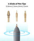 Foil quill pen starter kit with four brass tips (0.8/1.5/2/2.5 mm) and heat-activated foil rolls, USB powered, grey