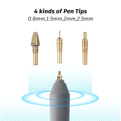 Foil quill pen starter kit with four brass tips (0.8/1.5/2/2.5 mm) and heat-activated foil rolls, USB powered, grey