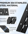 Close-up of 4 Pack 12 Inch Continuous Piano Hinges Heavy Duty Rust Resistant 304 Stainless Steel showing countersunk screw design.