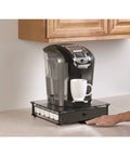 Rolling Coffee Pod Drawer With Tempered Glass And Black Finish, Holds 36 KCups, Slim Under Counter Storage for Coffee Pot