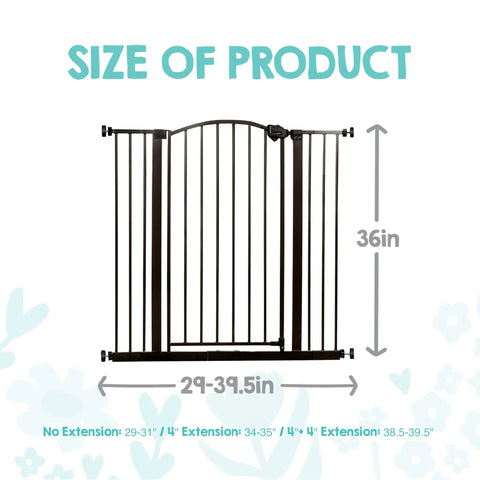 Extra Tall 36 Inch Baby Gate With Door, Pressure Mount For Doorways And Bottom Of Stairs, black gate with measurements