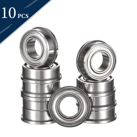 HiPicco FR166ZZ flanged ball bearings, chrome steel, double shielded, 3/16 in ID x 3/8 in OD x 1/8 in width, 10 pcs