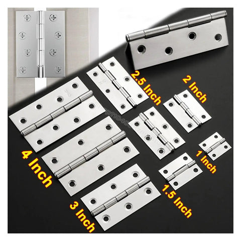 Stainless Steel Universal Door Hinges 1 To 4 Inch Set For Doors Cabinets Drawers And Furniture, Rust Resistant And Durable