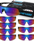 8 Pack Men Safety Glasses With ANSI Z87.1 UV Protection, Impact Resistant Wraparound Lenses, Blue Light Blocking Tinted Eyewear displayed