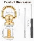 Heavy Duty 4 Pack Brass D Rings For Purse Hardware With Ball End Studs And Installation Tools Light Gold Finish dimensions with tools