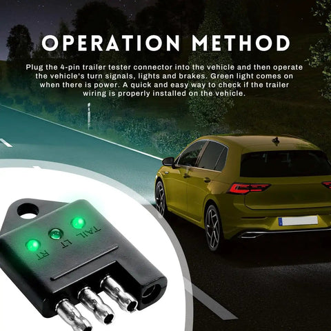 4 Pin Trailer Wiring Tester With LED Indicators, 4 Way Straight Connector For Flat Trailer Lights, Quick Continuity Test Circuit Tester, Pro Grade Durable Car Accessory For DIY Towing Wiring, black plastic 33×48 mm