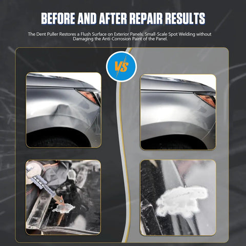Before and after repair results using Pro Grade 3500W 220V Spot Welder Dent Puller Car Body Repair Kit with Auto and Manual Welding