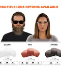 Multiple lens options for Sixteen Safety Glasses With Integrated Side Shields And Slick Anti Fog Lens for blue collar use.