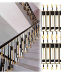 Solid As A Rock Adjustable Aluminum Baluster Spindle Kit For Porch Staircase with 10 flexible spindles in black and gold.