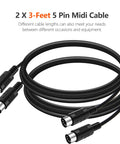 2 Pack 3 Foot 5 Pin MIDI Cables Male To Male DIN Connectors For MIDI Keyboard, Synth, Rack Synth, Sampler, External Sound Card