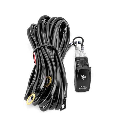 Universal 12V Rock Lights Wiring Harness Kit With 16AWG Lead, Rocker Switch, Relay And Fuse for LED Light Bar, coiled cables view