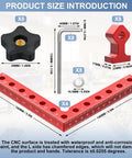 Right Angle Corner Clamp Set For Woodworking Pro Grade Aluminum Alloy showing components and dimensions
