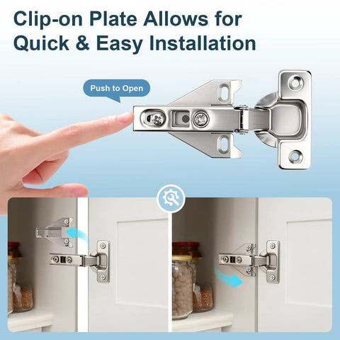 Top Rated Hidden Kitchen Cabinet Door Hinges For Full Overlay Doors With Smooth Self Closing Action and Quick Clip On Install.