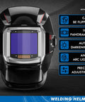 Flip Up 180 Degree Panorama Welding Helmet With True Color View Solar Powered Auto Darkening Hood front view