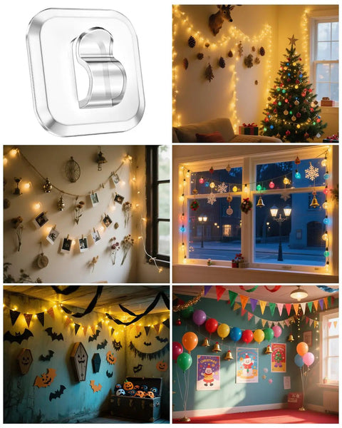 Fifty Mini Adhesive Light Hooks For Indoor Decor With Super Strong Adhesive Easy Peel And Clean Removal Perfect For Holiday Lights And Wire Management Zero Fuss Setup Stays Put Forever