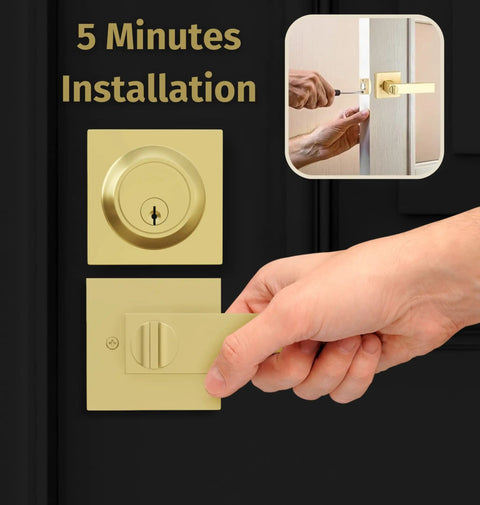 Entry Door Handle Lever And Deadbolt Combo Set With Heavy Duty Locking Levers Single Cylinder Deadbolt Satin Brass Finish easy install