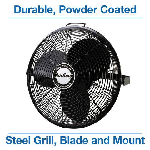 Front view of Beefy 18 Inch High Velocity Multi Mount Industrial Fan With Three Speed Settings Pivoting Head Built Tough From Powder Coated Steel