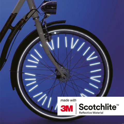 Bicycle wheel with 72-pack spoke reflectors, 2.7 inch long 3M Scotchlite, 360° visibility for night rides, ultra bright silver