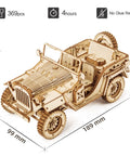 One Eighteen Scale Mechanical Car Puzzle Kit for Adults, DIY Wooden Model Vehicle Kit, Brain Teaser Toy, Perfect Gift for Guys and Gals on Birthday or Christmas, 89mm x 189mm wooden army field car