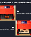 5W Smart Laser Engraver With Built-In 2.0 AlgoOS System, showcasing flat surface engraving and groove surface cutting features.