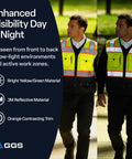 Straight Fire High Visibility Surveyor Safety Vest With Ten Bulk Storage Pockets And Reflective Tape Built For Daily Site Crews Wanting Tough Gear That Keeps Them Clearly Noted And Fully Loaded When Running Tough Shifts On Site In Medium Cut shown on a man in low-light conditions, featuring bright yellow/green material with reflective tape.