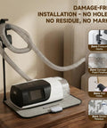 Must Have Bedside CPAP Hose Organizer With Absorbent Mat And Night Light Retractable Hook set on wooden nightstand