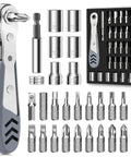 30in1 Right Angle Screwdriver Kit With 36-Tooth Mini Ratchet Wrench, bits, sockets, low profile offset handle
