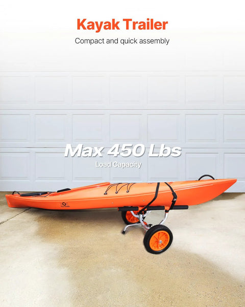 Heavy Duty Kayak Cart With 450 Lbs Load Capacity Detachable Canoe Trolley with kayak on concrete floor