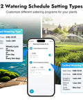 Smart Water Timer For Garden Hose With Brass Inlet And Outlet, WiFi Hub Enabled controller app on phone displaying schedule types