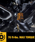 Heavy Duty Brushless Cordless Ratchet 1/2 Inch Drive 20V Max Tool With Smooth Shifting Action And Built In Led Work Light Tough Glass Nylon Build No Sweat Wrenching For Mechanics And Weekend Warriors Bare Tool in use with wrench