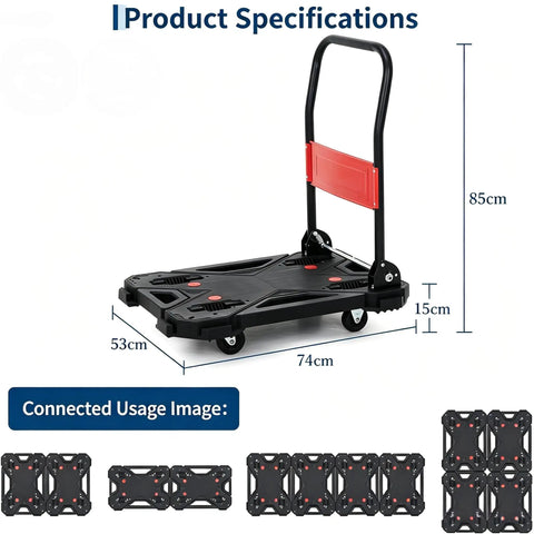 Heavy Duty Folding Hand Truck Dolly With Ergonomic Grip 330 Pound Capacity Rust Resistant Aluminum Frame Portable Moving Cart, dimensions and specifications.